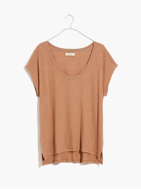 Madewell Linen-Blend U-Scoop Tee Shirt Top Mauve Taupe Color XS